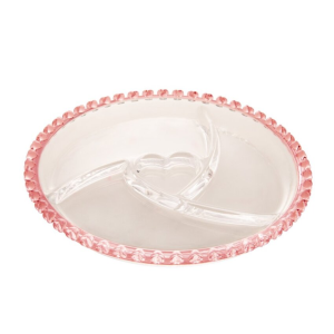PETISQUEIRA VIDRO CORACAO BORDA ROSA 23,5X2,5CM SD