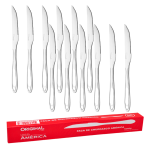CONJ 12UN FACA INOX CHURRASCO AMERICA ORIGINAL TIPO LAGUNA