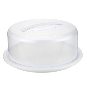 PORTA BOLO ACRILICO REDONDA C/ BASE BRANCA