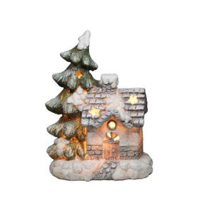 CASA NATAL POLIRESINA ILUM 17X9,5X23CM RUSTICA