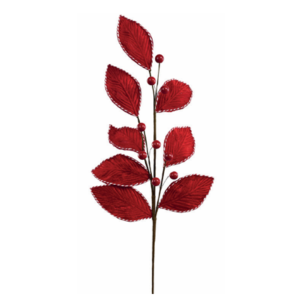 GALHO NATAL MULTI FOLHAS/BERRIES VELUDO VERMELHA 75CM