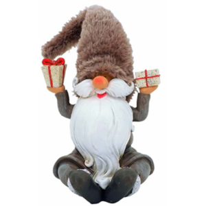 PAPAI NOEL NATAL POLIRESINA SENTADO PRES/GORRO 27CM BEGE